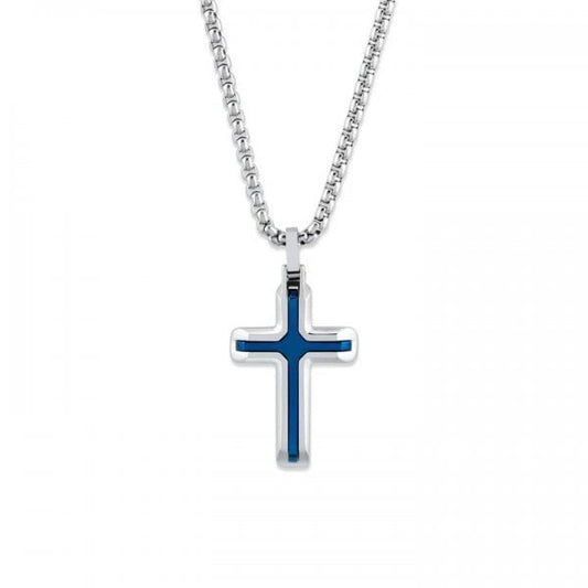 Gents Stainless Steel Pendant Blue IP Plating 50cm