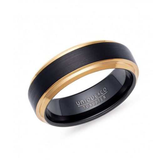 Gents Tungsten Ring Size 64 - Black/Yellow Gold IP