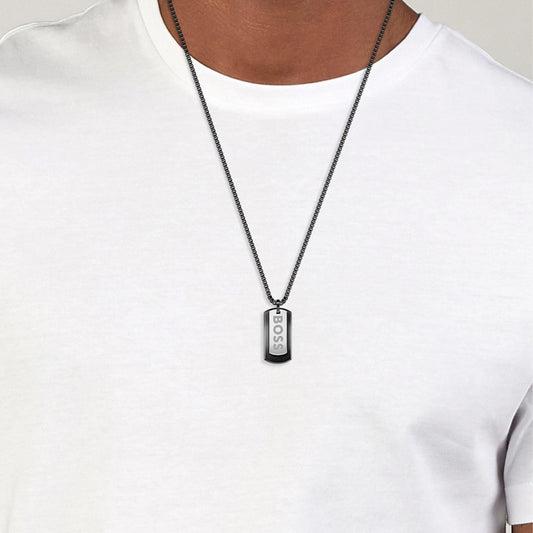 Gents Devon Black IP Tag Necklace