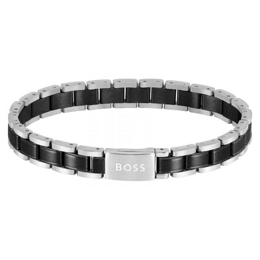 Men’s Steel Metal Links Silver and Black Bracelet
