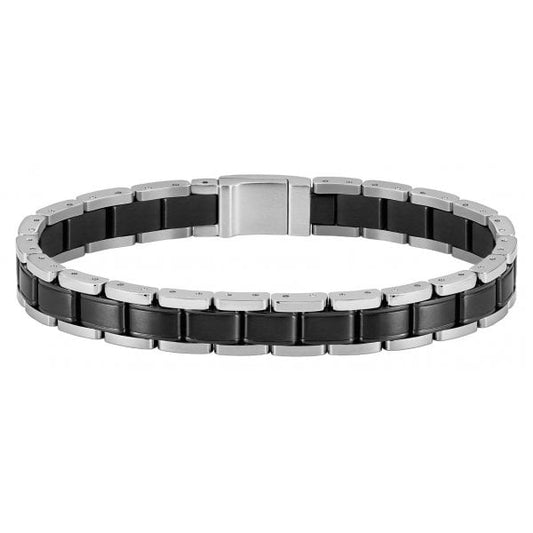 Men’s Steel Metal Links Silver and Black Bracelet