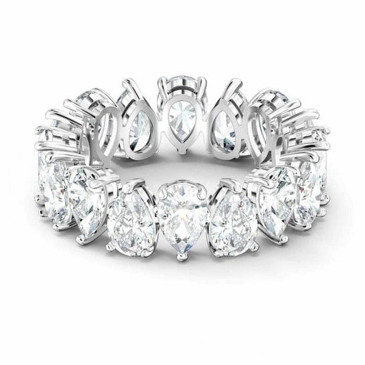 Vittore Pear Ring, White, Rhodium plated Size 55