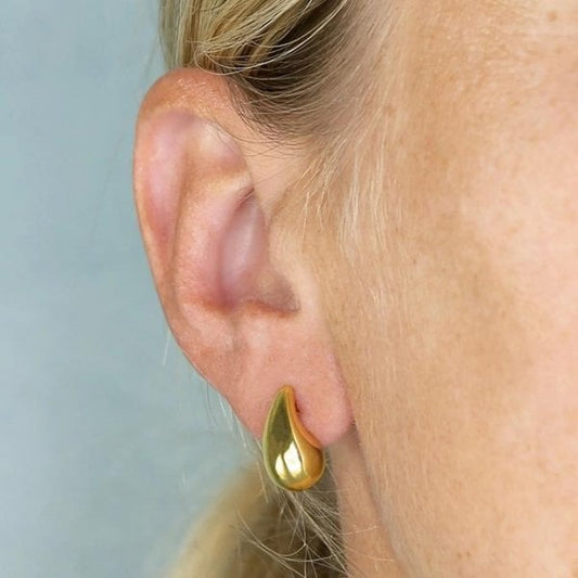 Ladies Yellow Gold Plated Pear Drop Stud Earrings