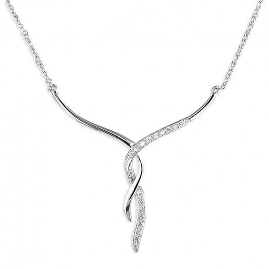 Ladies Silver Necklace - CZ Twist
