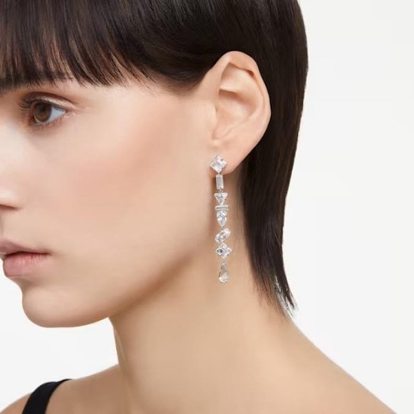 Mesmera drop earrings, Mixed cuts, Long, White