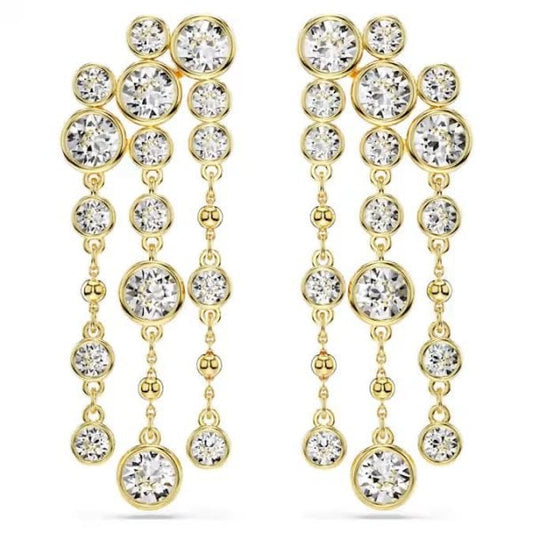 Imber drop earrings, Round cut, Chandelier, White