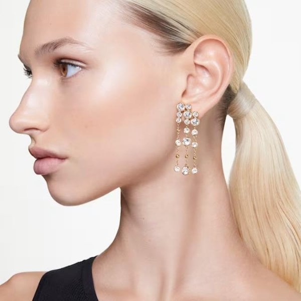 Imber drop earrings, Round cut, Chandelier, White