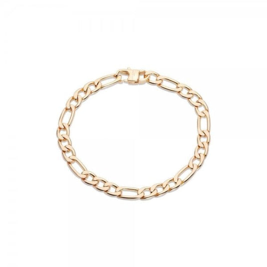 Steel Figaro Bracelet with Polished Yellow Gold IP