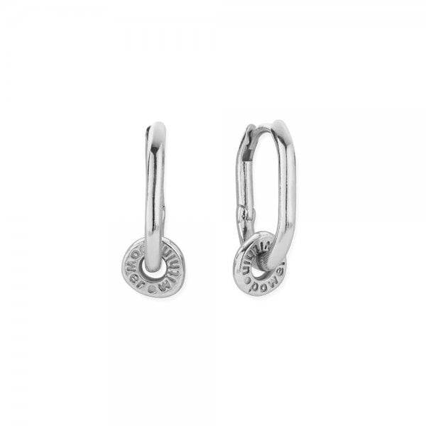 Ladies Silver Power Within Oval Hoop Earrings