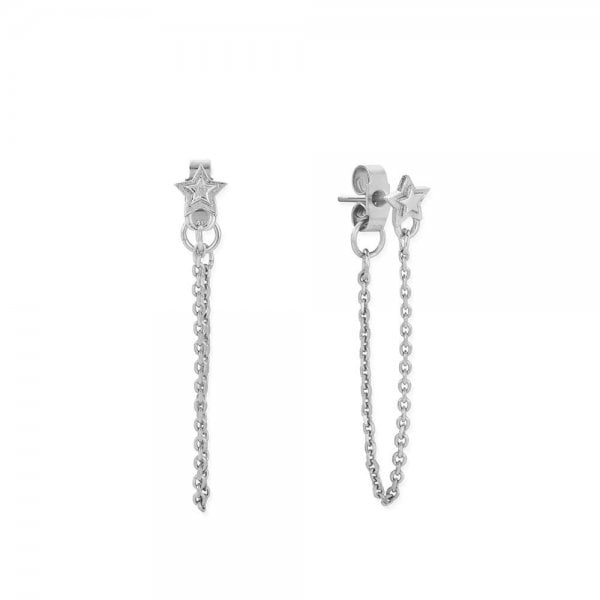 Ladies Silver Radiant Essence Chain Stud Earrings