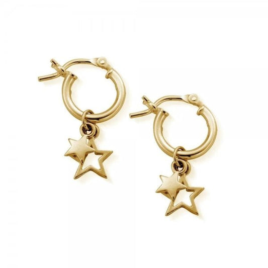 Gold Double Star Small Hoop Earrings