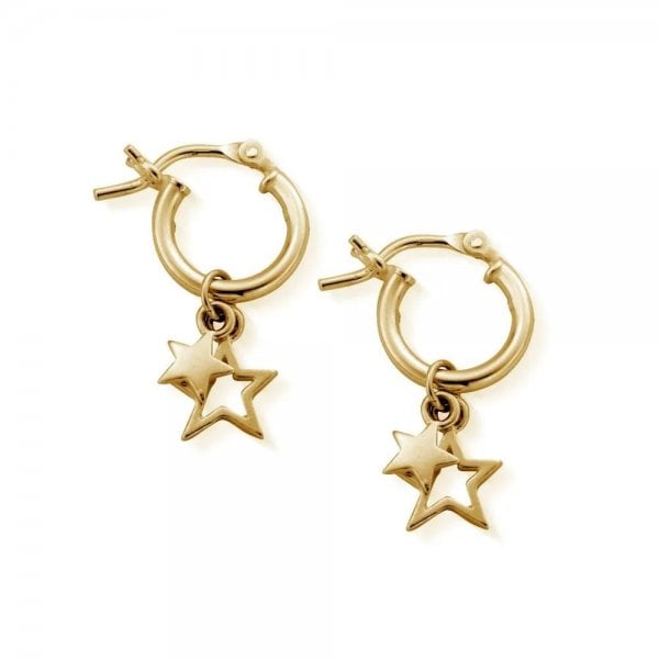 Gold Double Star Small Hoop Earrings