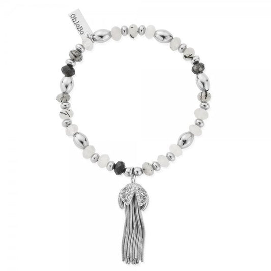 Silver Tassel Of Joy Black Quartz Bracelet