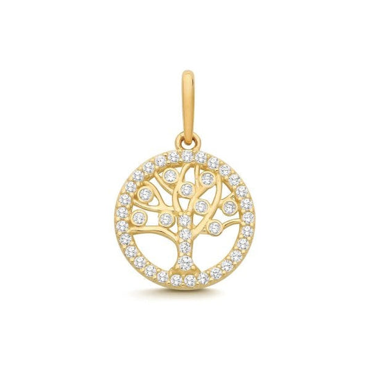 9CT YELLOW GOLD CZ TREE OF LIFE CHARM