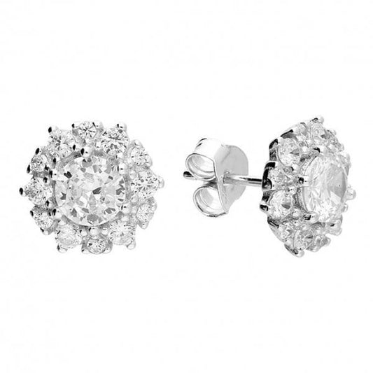Sterling Silver Earrings - CZ Flower Studs