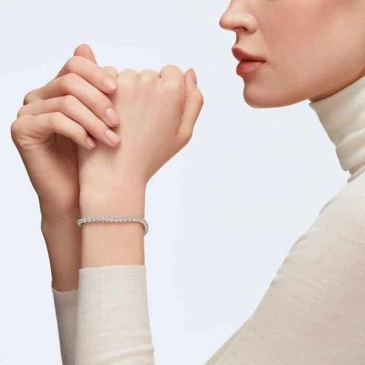 Tennis Deluxe Bracelet White, Rhodium plated