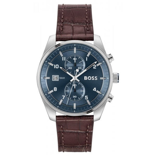 Men’s SkyTraveller 44mm Leather Strap Watch
