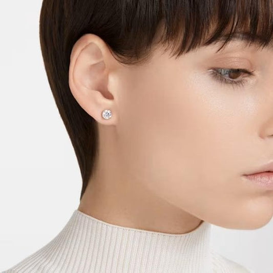 Stilla stud earrings, Round cut, White, Rose