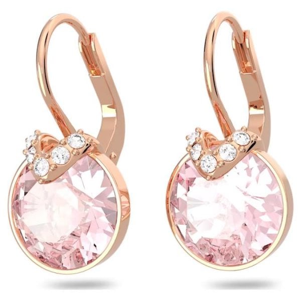 Bella V drop earrings, Round cut, Pink, Rose gold