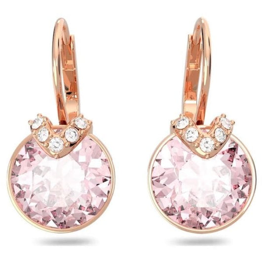 Bella V drop earrings, Round cut, Pink, Rose gold