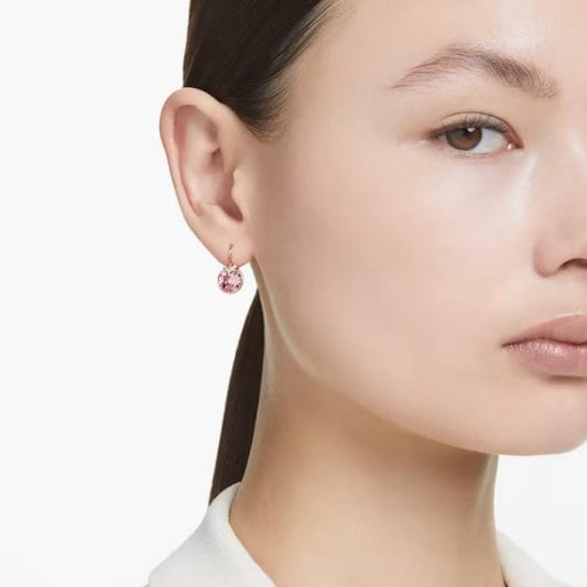 Bella V drop earrings, Round cut, Pink, Rose gold