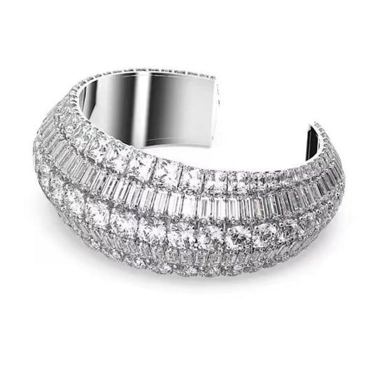Hyperbola cuff, Mixed cuts, White, Rhodium, Medium