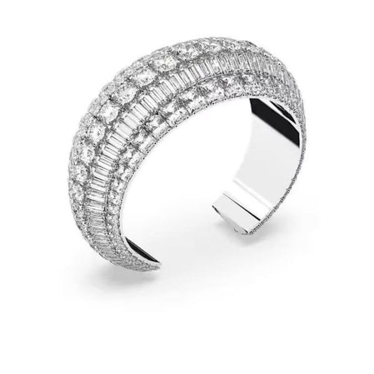 Hyperbola cuff, Mixed cuts, White, Rhodium, Medium