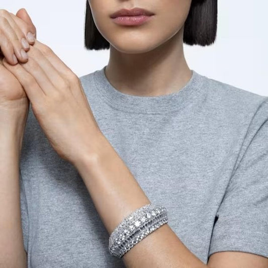 Hyperbola cuff, Mixed cuts, White, Rhodium, Medium