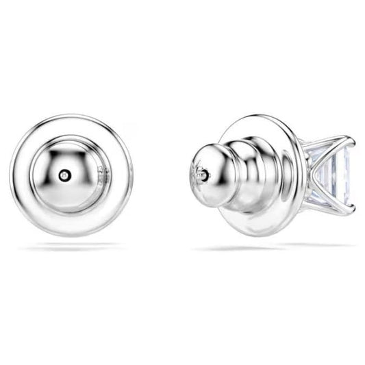 Matrix stud earrings, Square cut, Blue, Rhodium