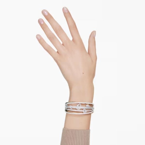 Hyperbola bangle, Mixed cuts, White, Mixed metal