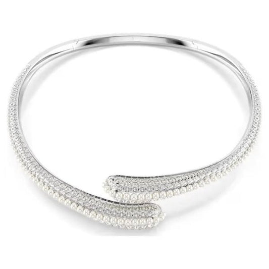 Sublima necklace, Crystal pearl, Round cut, White,