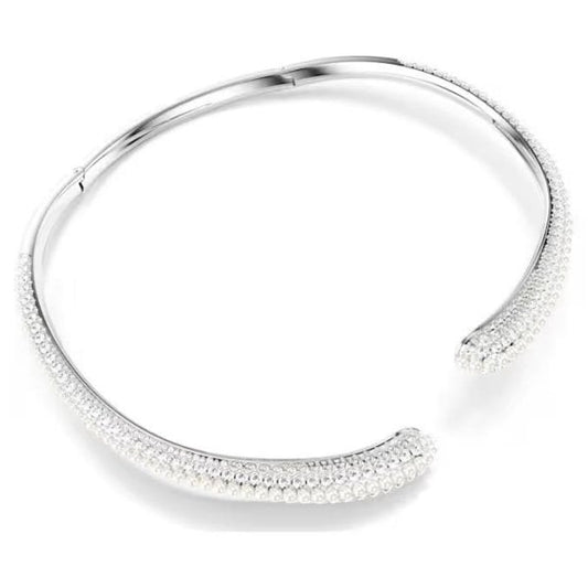 Sublima necklace, Crystal pearl, Round cut, White,