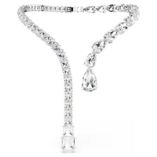 Matrix open necklace, Mixed cuts, White, Rhodium