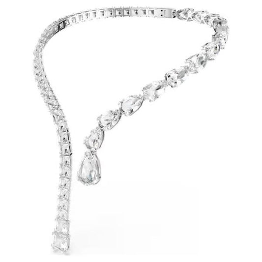 Matrix open necklace, Mixed cuts, White, Rhodium