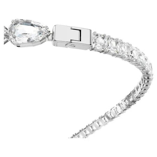 Matrix open necklace, Mixed cuts, White, Rhodium