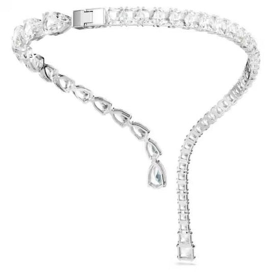 Matrix open necklace, Mixed cuts, White, Rhodium