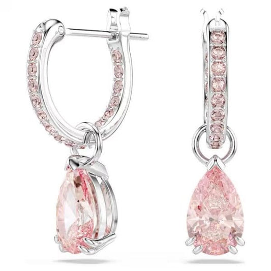 Attract drop earrings, Pear cut, Pink, Rhodium