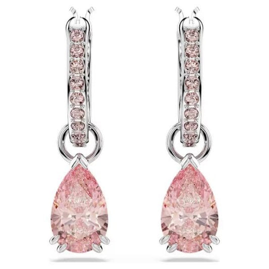 Attract drop earrings, Pear cut, Pink, Rhodium