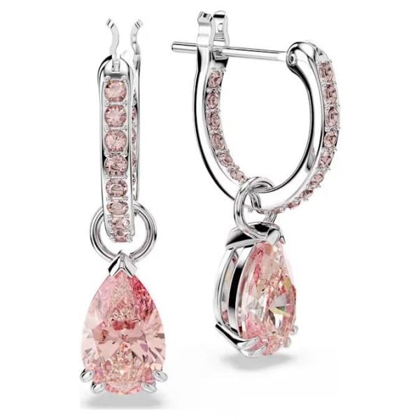 Attract drop earrings, Pear cut, Pink, Rhodium