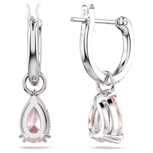 Attract drop earrings, Pear cut, Pink, Rhodium