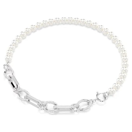 Dextera necklace, Crystal pearl, Mixed link, White