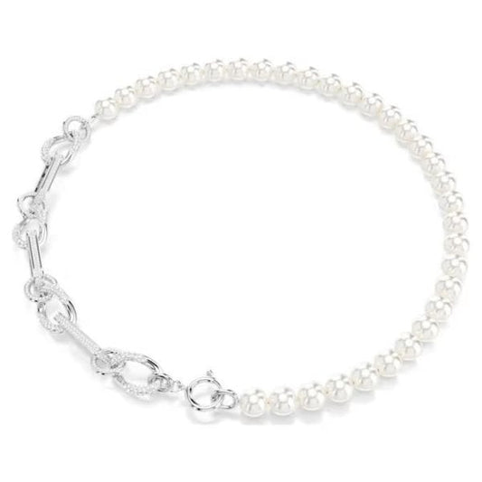 Dextera necklace, Crystal pearl, Mixed link, White