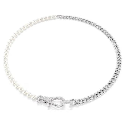 Dextera necklace, Pavé, Crystal pearl, White