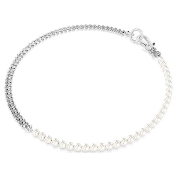 Dextera necklace, Pavé, Crystal pearl, White