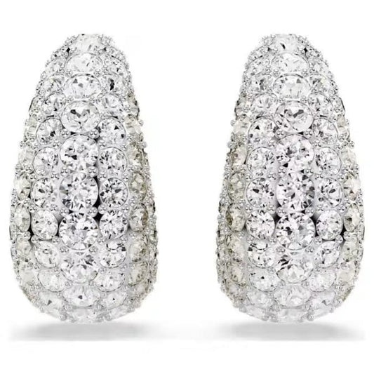 Sublima clip earrings, Round cut, White, Rhodium