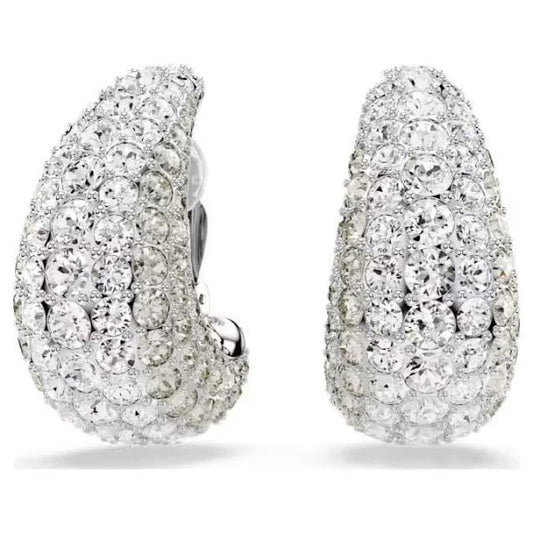 Sublima clip earrings, Round cut, White, Rhodium