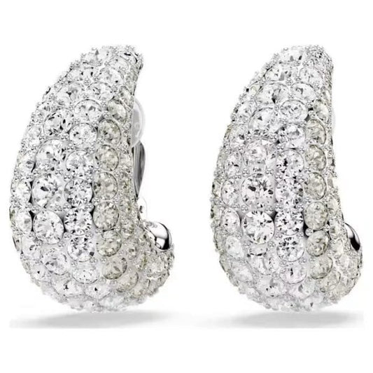 Sublima clip earrings, Round cut, White, Rhodium