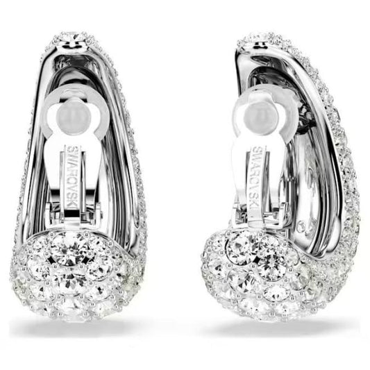 Sublima clip earrings, Round cut, White, Rhodium