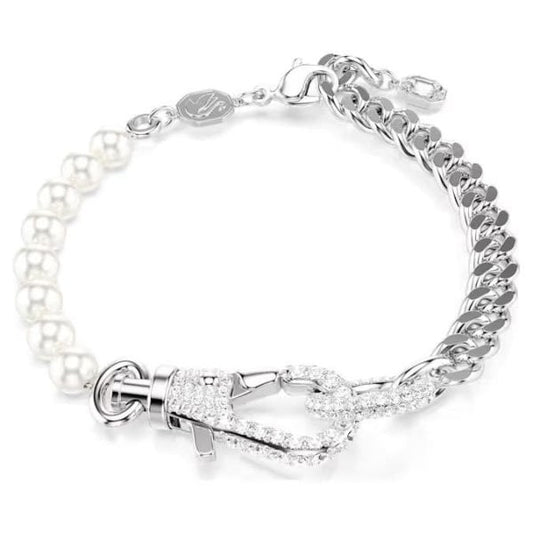 Dextera bracelet, Pavé, Crystal pearl, White, Rhod