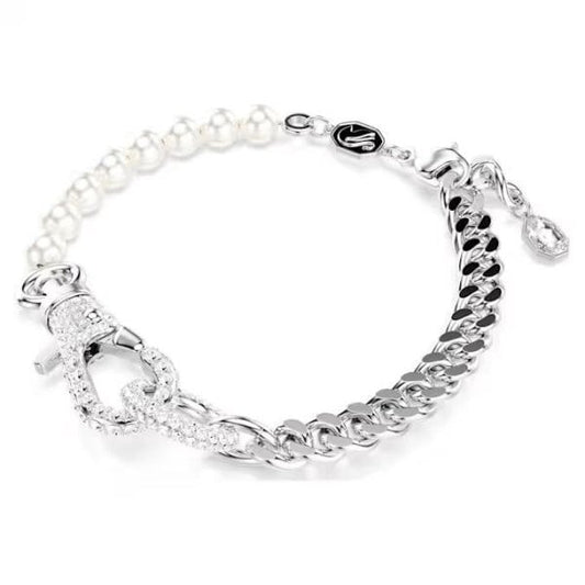 Dextera bracelet, Pavé, Crystal pearl, White, Rhod